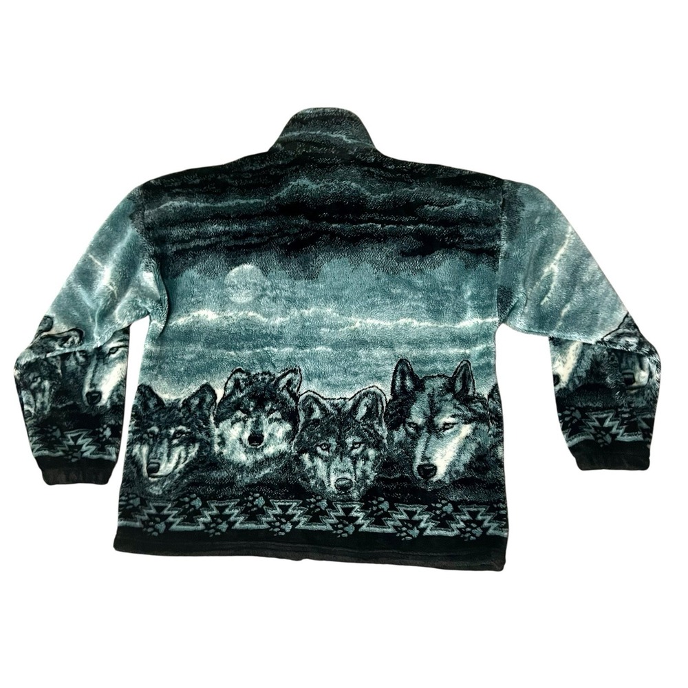 Vintage Mazmania Wolf Print Fleece Jacket Mens XXL Made In USA - Picture 3 of 9